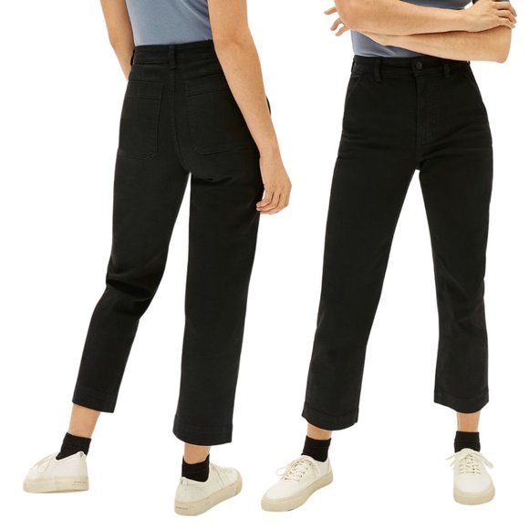 Everlane Denim - Everlane Cropped Straight Leg Jeans 8 High Rise Trouser Style Garment Dyed Black